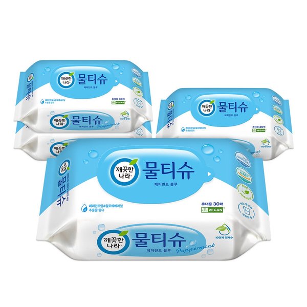 깨끗한나라 페퍼민트 물티슈(휴대용) 30매x4입