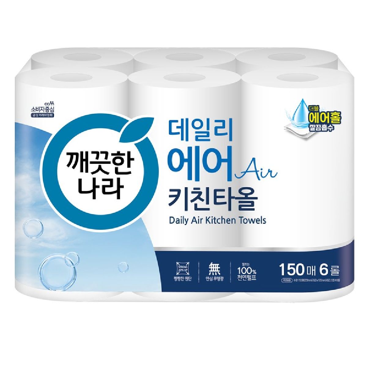 깨끗한나라 데일리에어 키친타올 2겹 150매x6롤