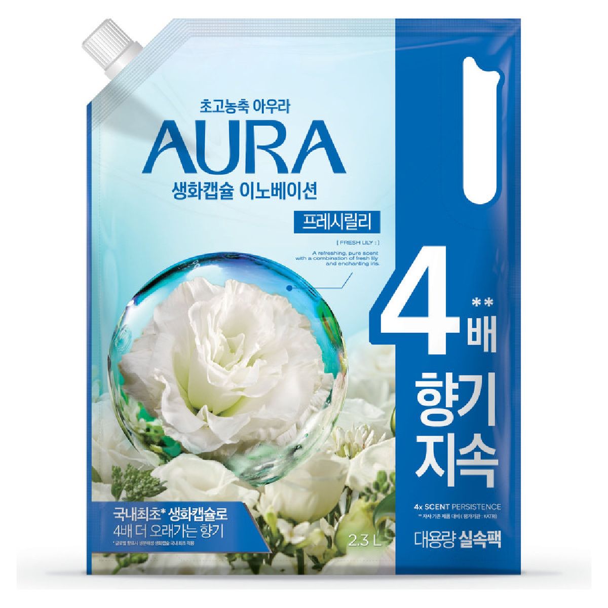 LG생활건강 아우라 생화캡슐 섬유유연제 프레시릴리 리필 2.3L